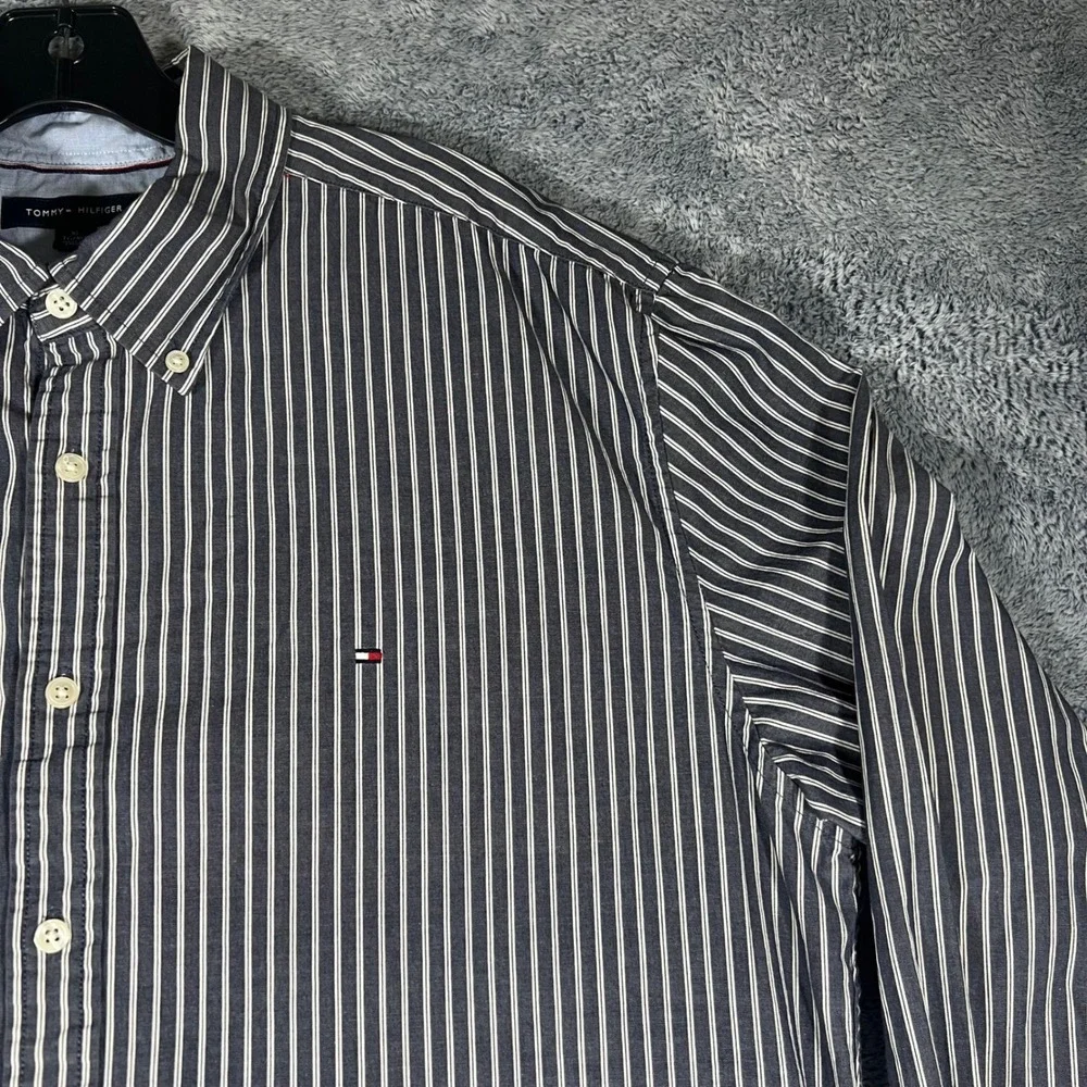 Tommy Hilfiger Mens XL Blue White‎ Striped Button Down Shirt Long Sleeve